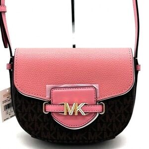 Michael Kors Small Reed Leather Saddle Crossbody Bag Brown/Pink (NWT)